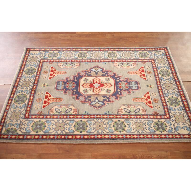 Traditional Grey Kazak Rug Handmade Wool Carpet - 3'5"x 5'0"
