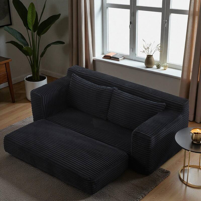 Convertible Memory Foam Loveseat Sofa Bed, No-Assembly Corduroy 2-in-1 Couch with Steel Frame for Small Spaces