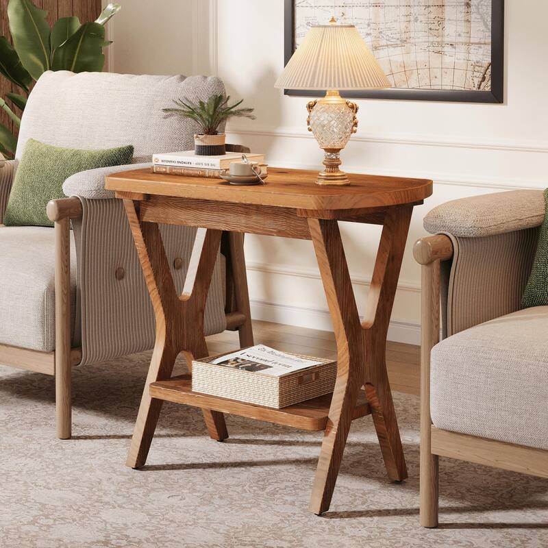 Solid Wood Side Table with Storage Shelf