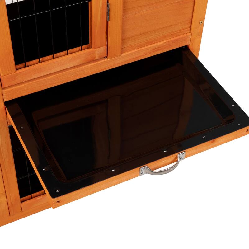 Detachable Rabbit Hutch with Removable Tray and Rolling Casters, Orange