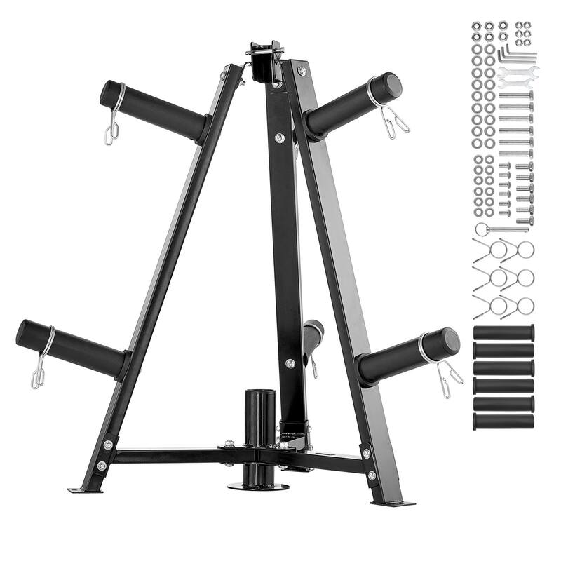 Black Metal Barbell Rack with 300lbs Capacity & Space-Saving Design - 28.94x32.68x33.66inch