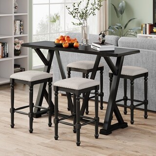 5-Piece Modern Dining Room Table Set with 4 Upholstered Stools - Bed ...