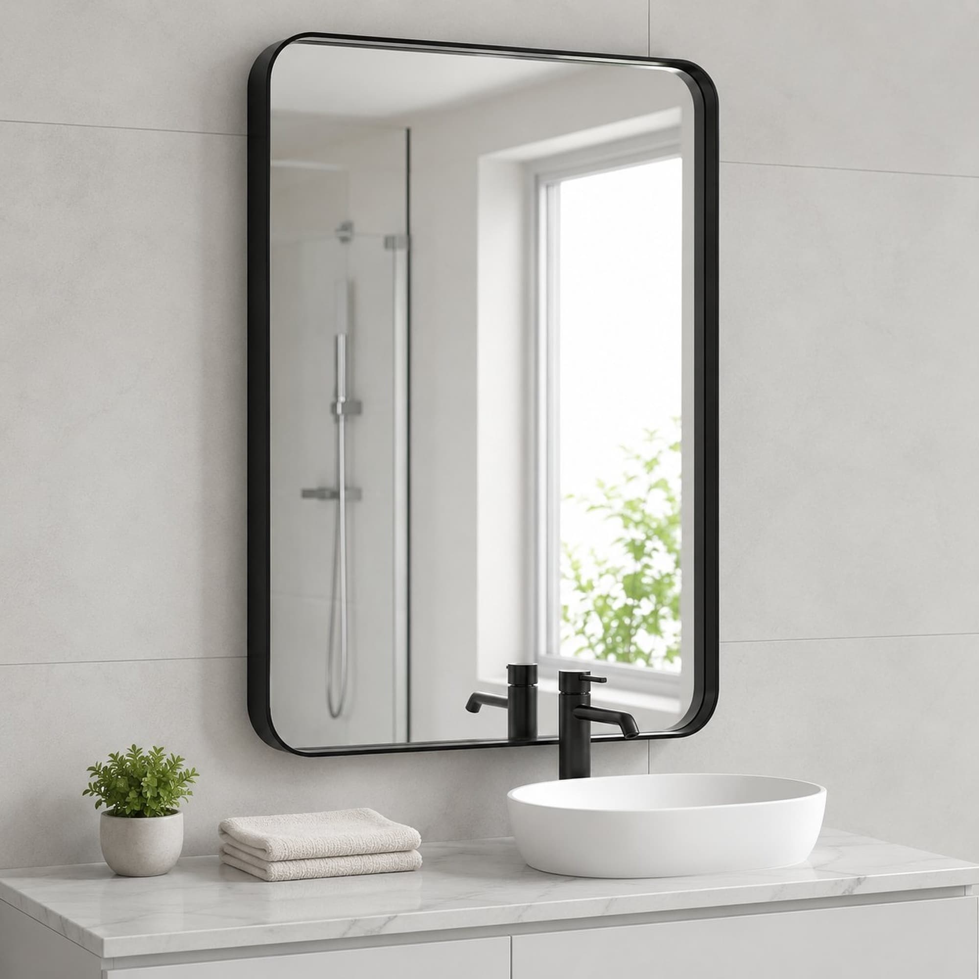 Modern Rounded Rectangle Stainless Steel Frame Wall Mirror
