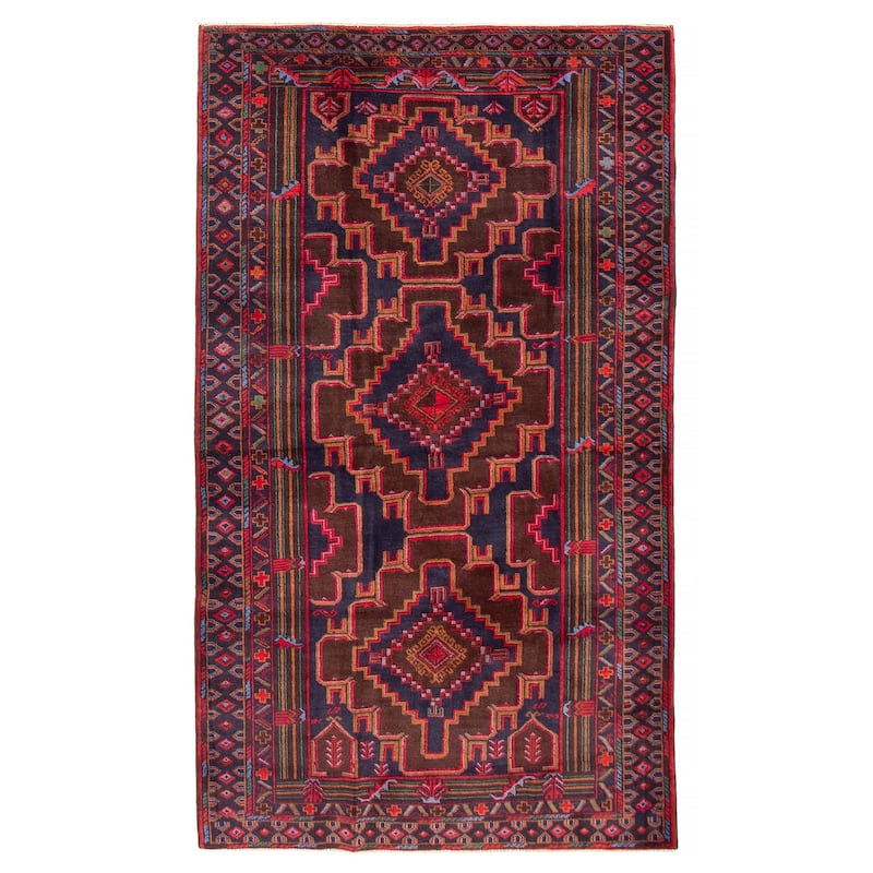 Teimani Navy, Red Rug 3'11" x 6'11" - 3'11 x 6'11 - Navy/ Red - 3'11 x 6'11