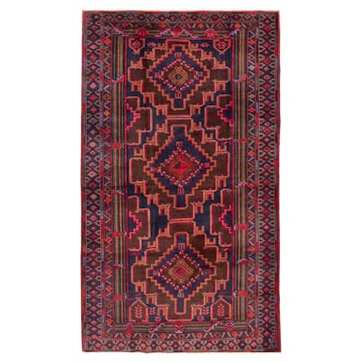 Teimani Navy, Red Rug 3'11" x 6'11" - 3'11 x 6'11