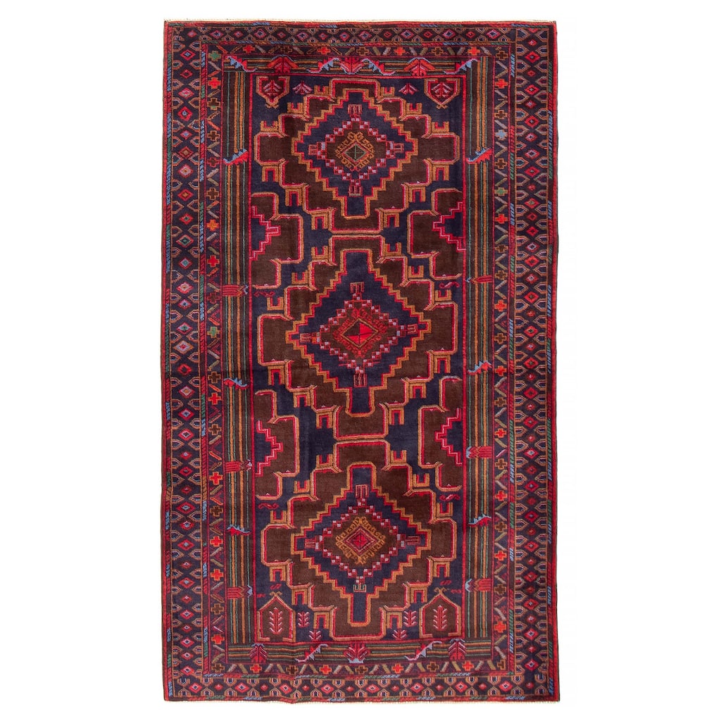 Teimani Navy, Red Rug 3'11" x 6'11" - 3'11 x 6'11