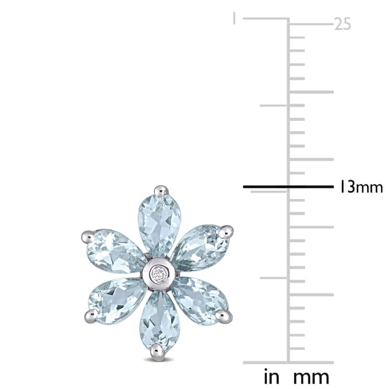 Miadora 14k White Gold Aquamarine and Diamond Accent Floral Stud Earrings