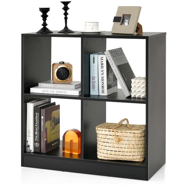 slide 2 of 16, Costway 4-Cube Bookcase Floor Open Wooden Bookshelf Storage Cabinet - See Details Black - See Details