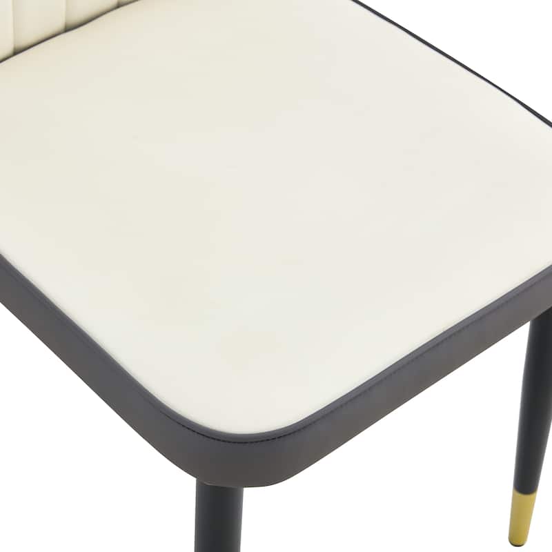 8 Modern Dining Chairs With Stylish Pu Patterned Backrest And Black Metal Legs For Kitchen, Bedroom And Office