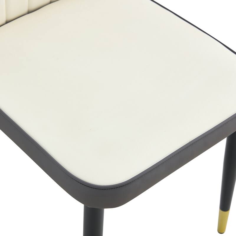 Roomfitters PU Dining Chairs with Patterned Backrest and Black Metal Legs, Upholstered Modern Set of 8 for Dining