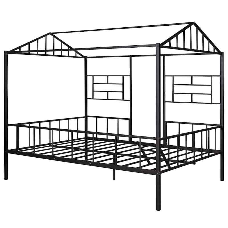 Metal House Bed Frame with Slatted Support