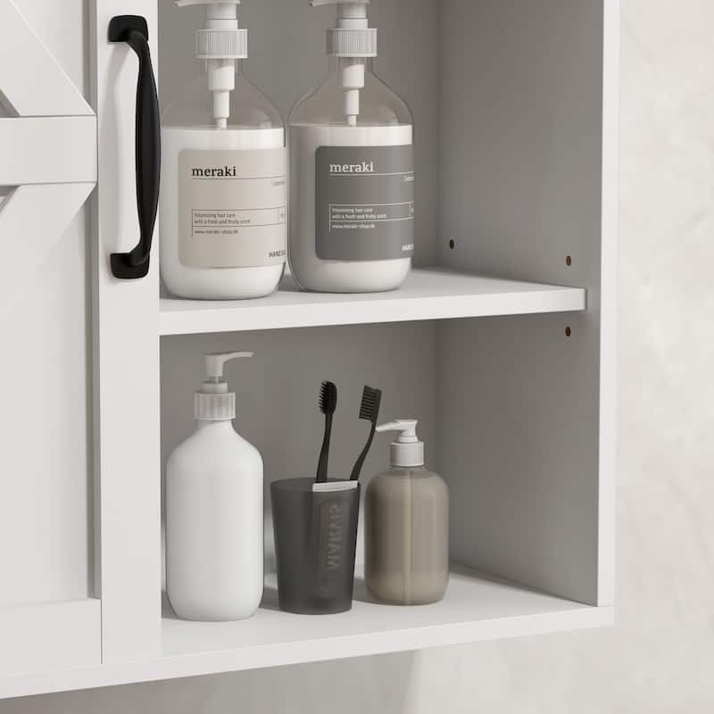 Farmhouse Bathroom Wall Cabinet, Medicine Cabinet with Sliding Barn Door and Adjustable Shelf