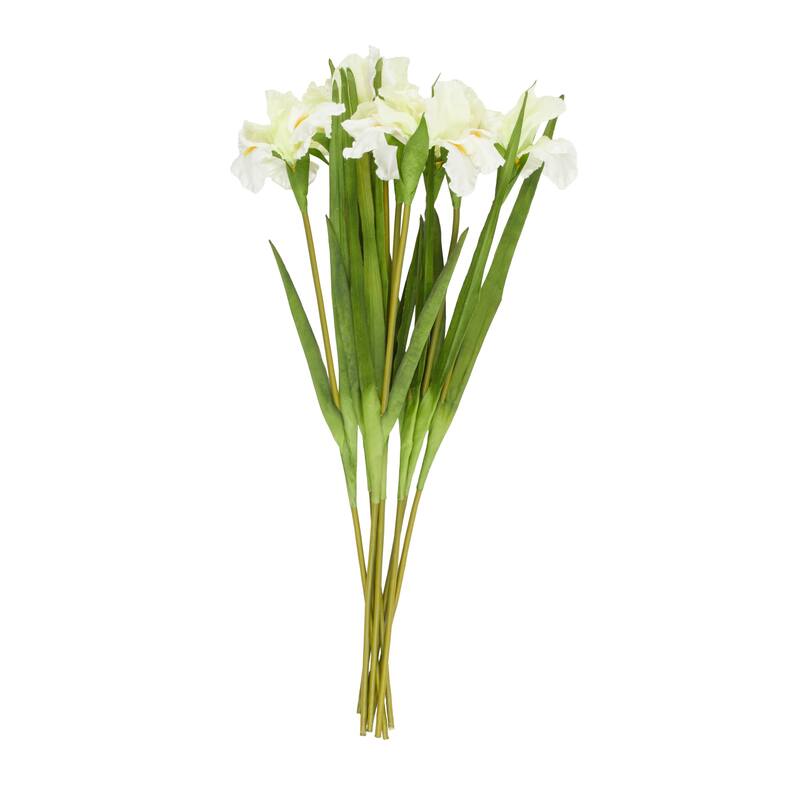 Polyester Iris Tall Artificial Flower Stem - Set of 8 White - Roche River Decor