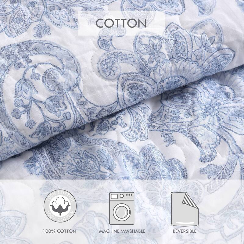 Stone Cottage Field Of Paisley Cotton Reversible Blue Quilt Set