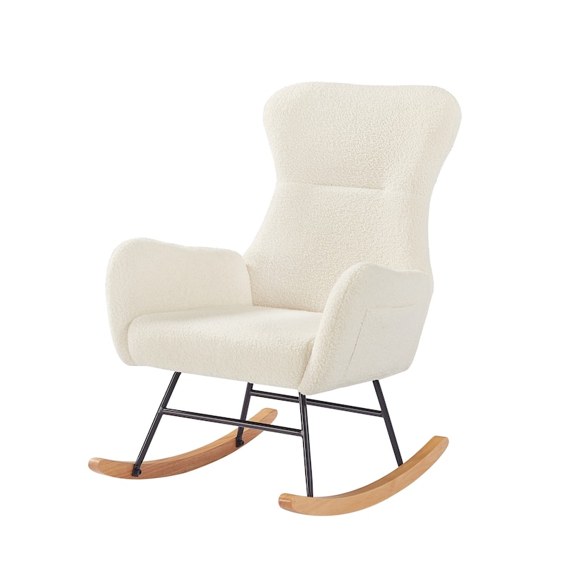 Teddy Velvet Upholstered Glider Rocking Chair, Glider Rocker with Side Pockets, Lounge Armchair with High Backrest
