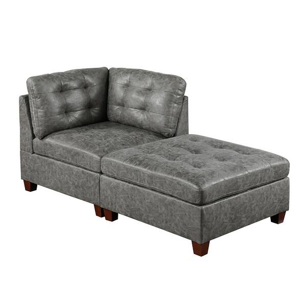 2 Piece Leatherette Modular Corner Sofa and Ottoman Set Bed Bath