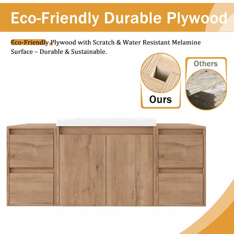 Malwee 36"/48"/60" Floating Bathroom Vanity,Wall Mounted Bathroom Vanity with Sink,Soft Close Door and Drawer