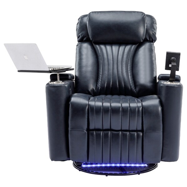 PU Leather 270° Power Swivel Recliner with USB Charging Port, Cup Holders, 360° Swivel Tray Table, and Cell Phone Holder