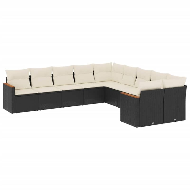 vidaXL Patio Sofa Set with Cushions Outdoor Conversation Furniture Poly Rattan - 24.4" x 24.4" x 27.2"