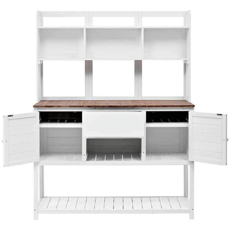 Fir Wood Garden Work Table - Potting Bench with Hutch, Drawer & Adjustable Shelves