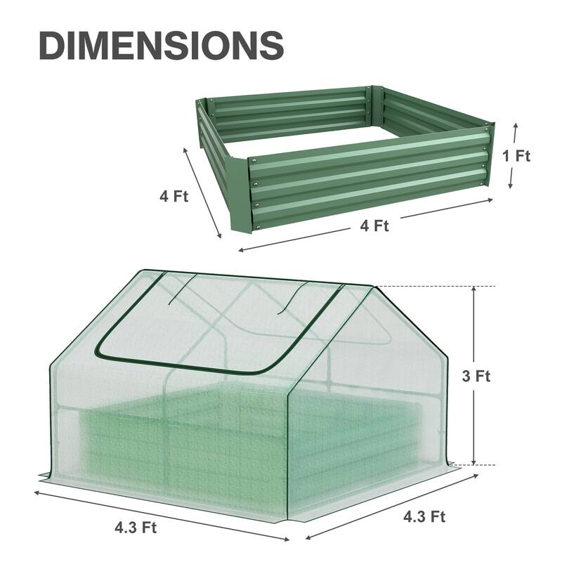 Aoodor 4.2x4.2x3 FT Raised Garden Bed Kit with Mini Greenhouse