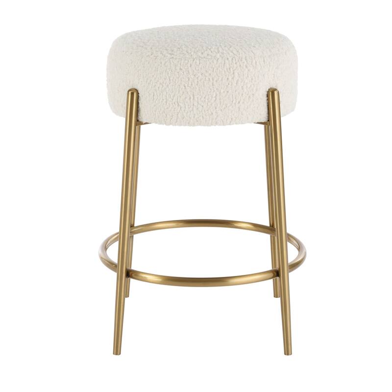 Brushed Brass Framed Counter Stool - 26" - White