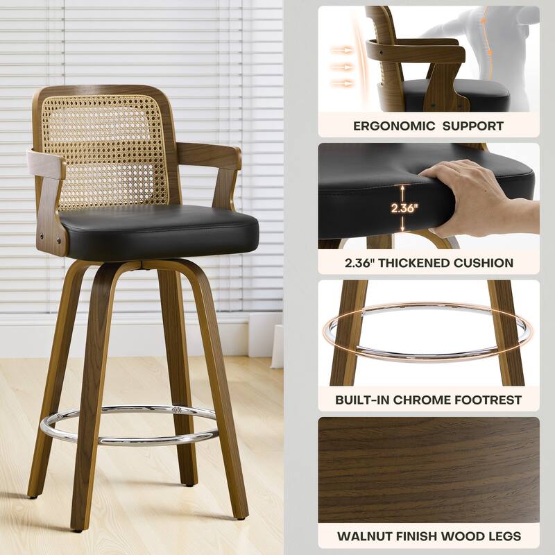 Upholstered Wood Swivel Counter Height Barstool with Arms - 37.8"H x 18.7"W x 19.29"D