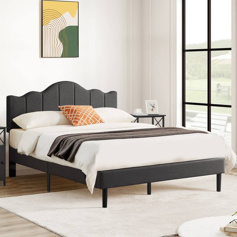 VECELO Modern Bedroom Set of 3 with Height Adjustable Upholstered Bed and Nightstands Set of 2