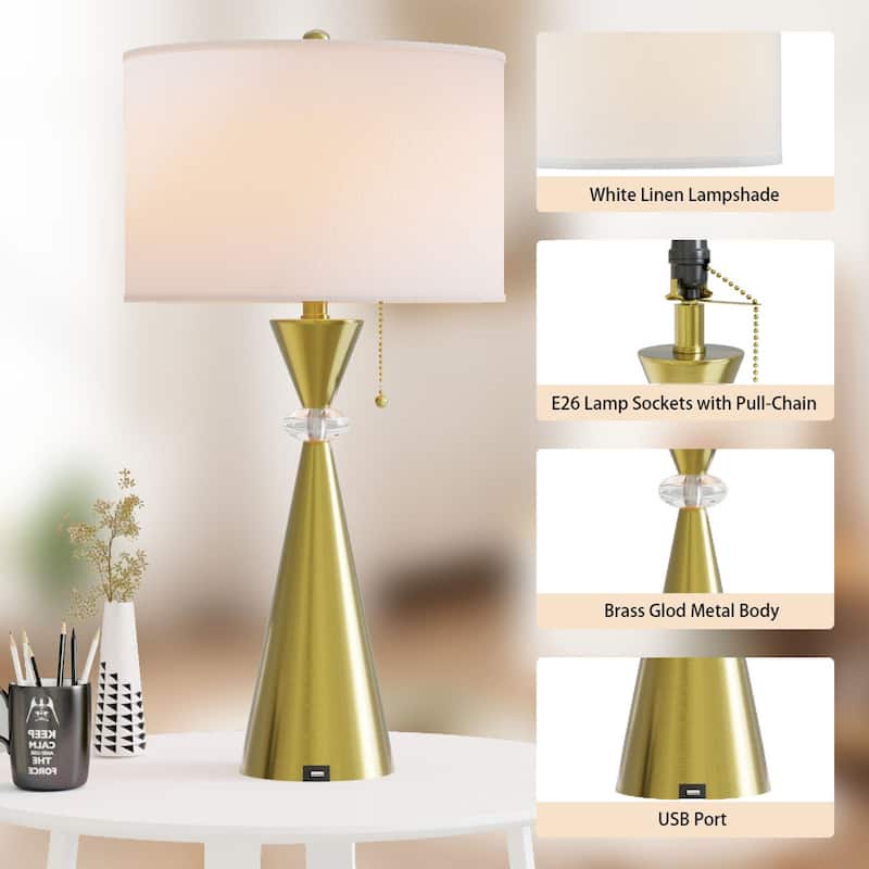 Maxax 28.25" Nickel Table Lamp Set with USB (Set of 2)