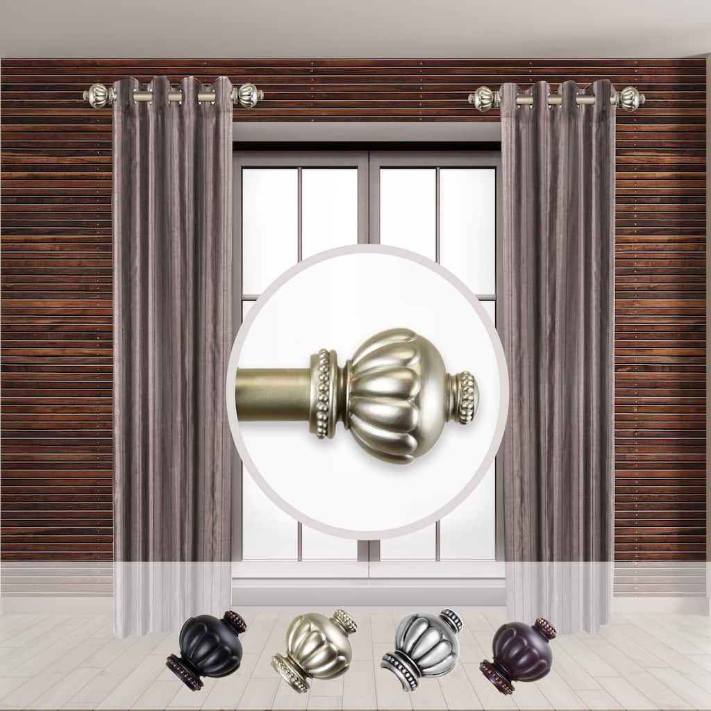 1 Inch Side Curtain Rod Set of 2 - Steel Rod with Resin Finial - Home Decor Window Treatment - 20