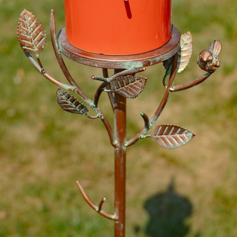 69.25" Tall Iron & Orange Porcelain Birdhouse Stake "Amsterdam" - 9.5" L x 8" W x 69.25" H