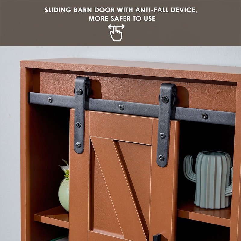 Rustic Wooden Wall Mounted Storage Cabinet with Sliding Barn Door - 27.6"H