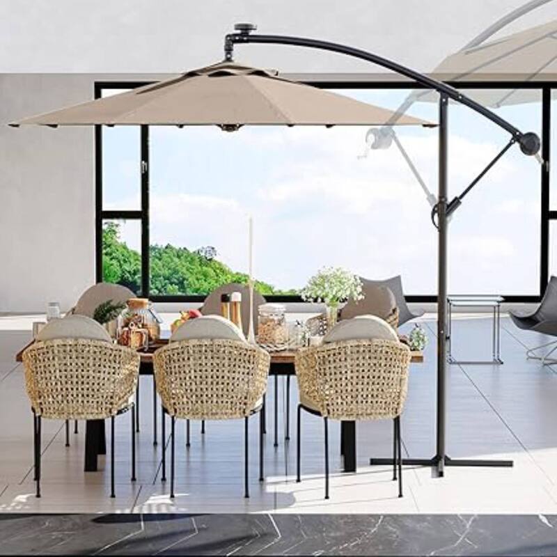 10FT Offset Fade Resistant Umbrella with Cross Base - Tan