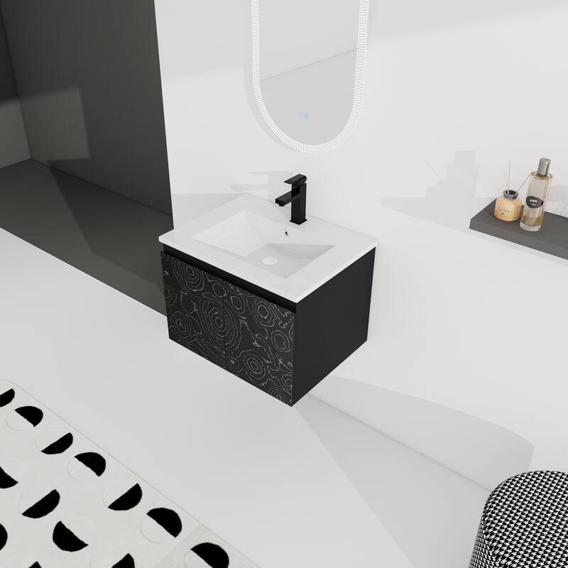 24" Floating Wall-Mounted Bathroom Vanity with Soft-Close Doors, Ceramic Sink, Eco-Friendly Plywood Base