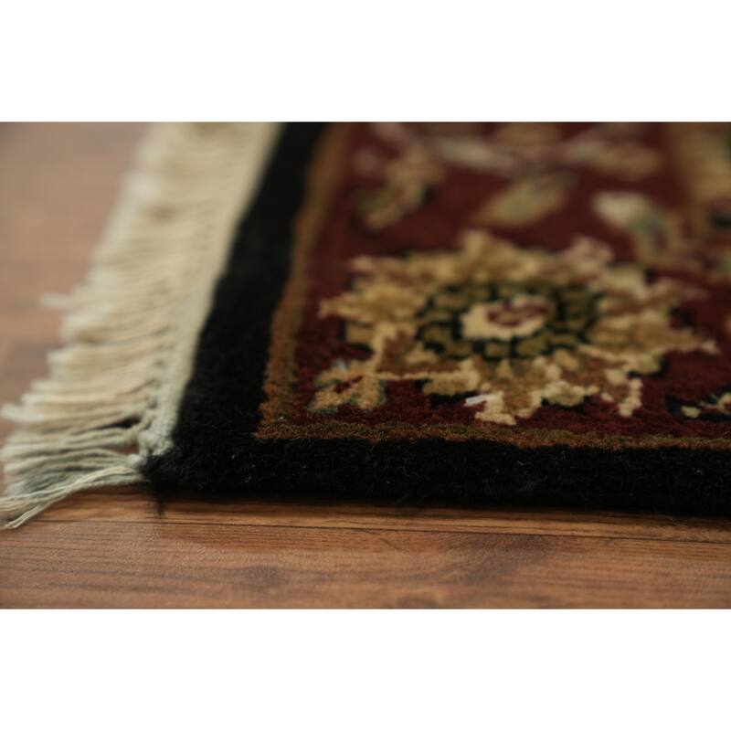 Hand Knotted Oriental 100% Wool Carpet Traditional All-Over Black Agra Runner Rug - 13' 1'' X 3' 0''