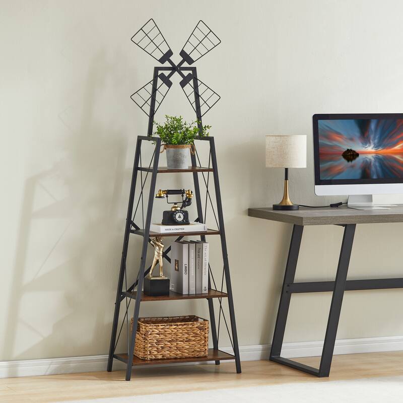 Rustic Brown and Black A-Frame Bookshelf