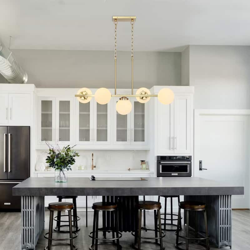 GetLedel 5-Light Kitchen Island Linear Pendant with Glass Globe Shades