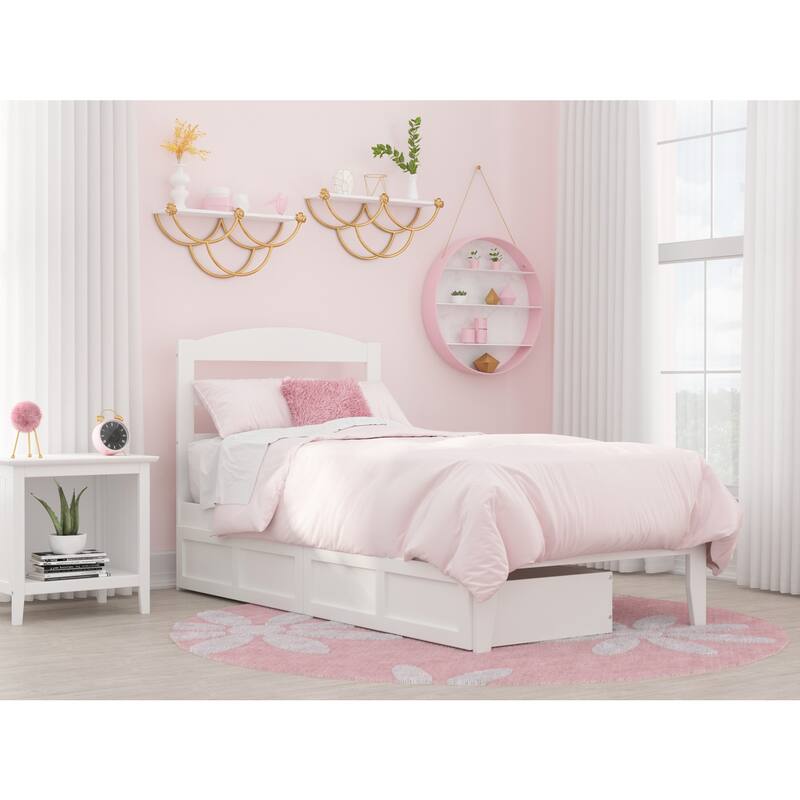 Vogue Platform Bed with Drawers - White Storage Bed with Charging Station - Solid Wood & Veneer Frame