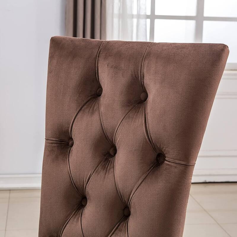Velvet Tufted Upholstered Dining Room Chairs in Buttons Tufted High Back and Mirror Stainless Steel Legs