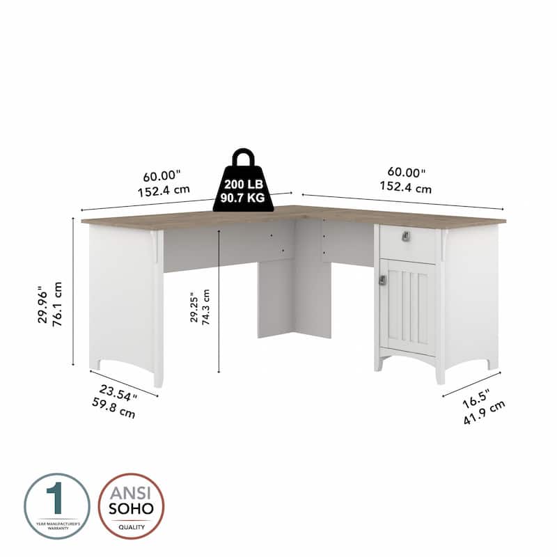 Bush Furniture Salinas 60W L Shaped Desk with Drawers and Storage