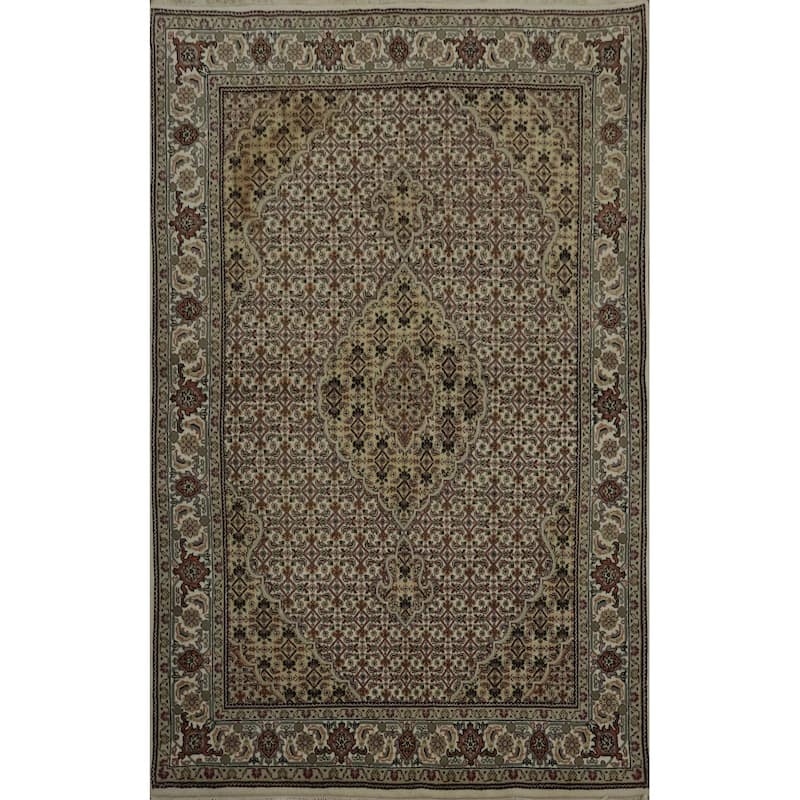 Hand Knotted Oriental 100% Wool Carpet Traditional Floral Beige & Ivories Tabriz-Mahi Area Rug - 6' 7'' X 5' 0''