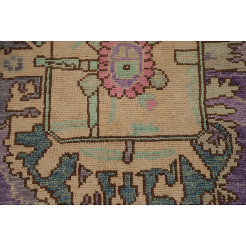 Hand Knotted Oriental 100% Wool Carpet Transitional Medallion Purples Oushak Area Rug - 6' 7'' X 4' 3''