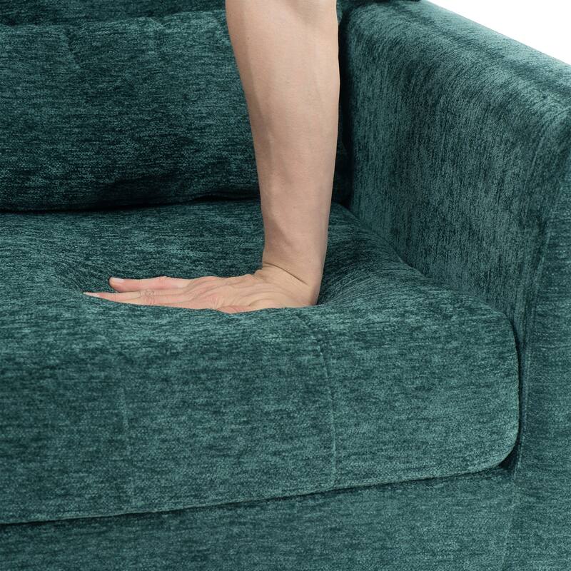 Blackish Green Modern 24.21" Upholstered Button Tufted Arm Chair with Wood Legs for Living Room