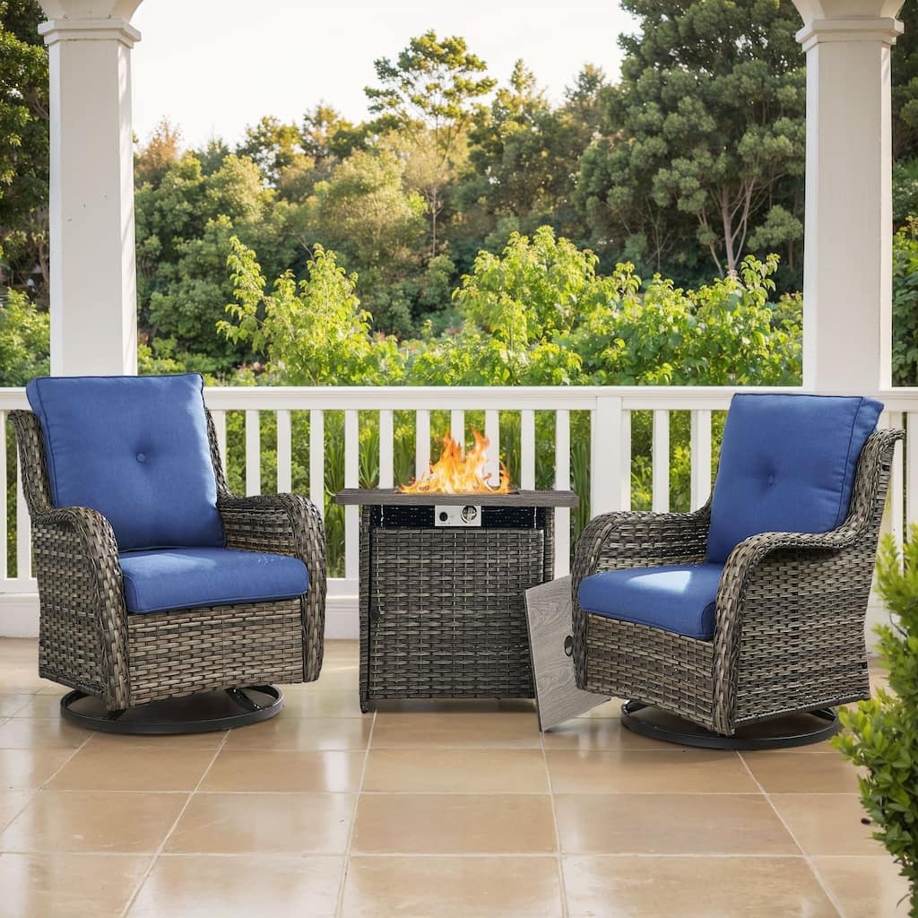 Pocassy Fire Pit Table with 2 Swivel Chairs Grey-Blue - Grey