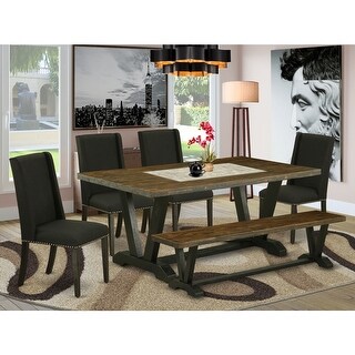 Modern 6-Piece Dining Set - Kitchen Table with Bench & 4 Parsons Chairs ...