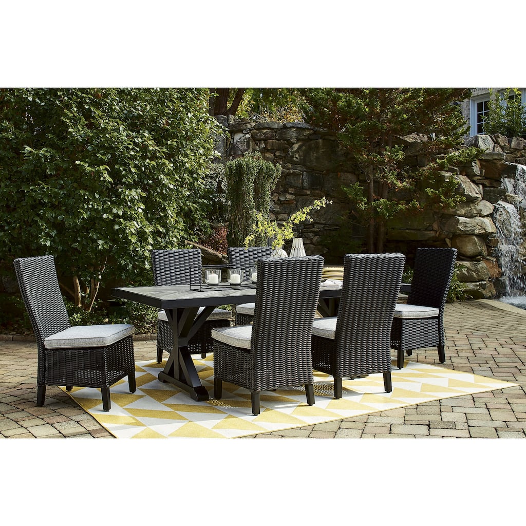 Signature Design by Ashley Beachcroft Black/Light Gray 7-Piece Outdoor Dining Package - 84.25" W x 42.25" D x 29.25" H