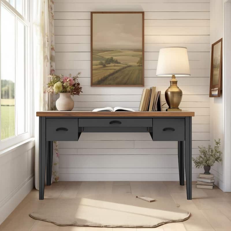 Bridgevine Home Modern Farmhouse 53 inch Writing Desk, No Assembly Required, Two-Tone Finish - Black and Whiskey