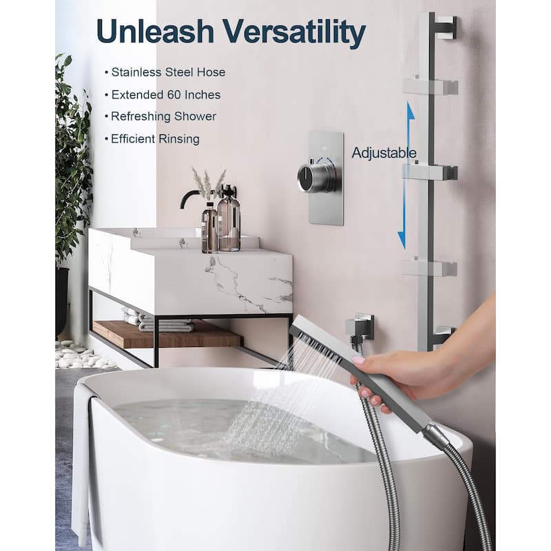 GRANDJOY 10" Rainfall Shower Head Wall Mounted Shower System and Handheld Spray with Slide Bar