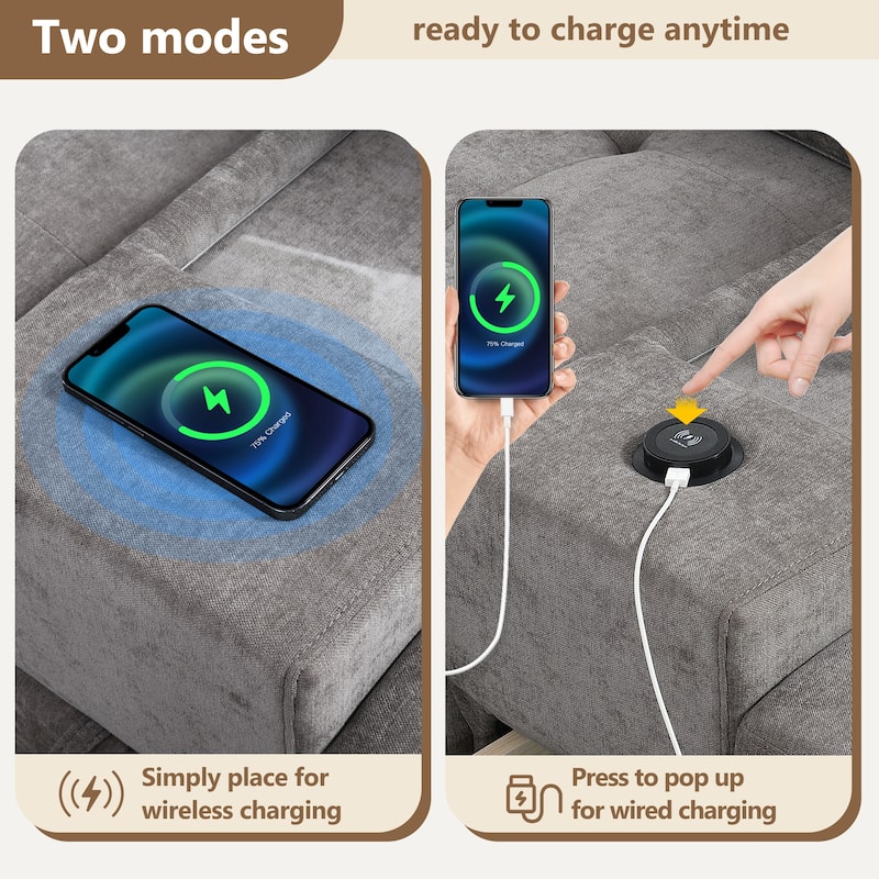 U Shaped Sectional Couch Set w/ USB Charger, Storage Drawers & Pockets