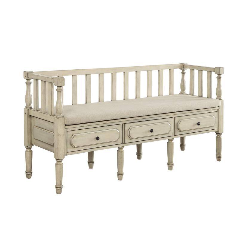 Kram Farmhouse Fabric Padded 3-Drawer Storage Bench by Furniture of America